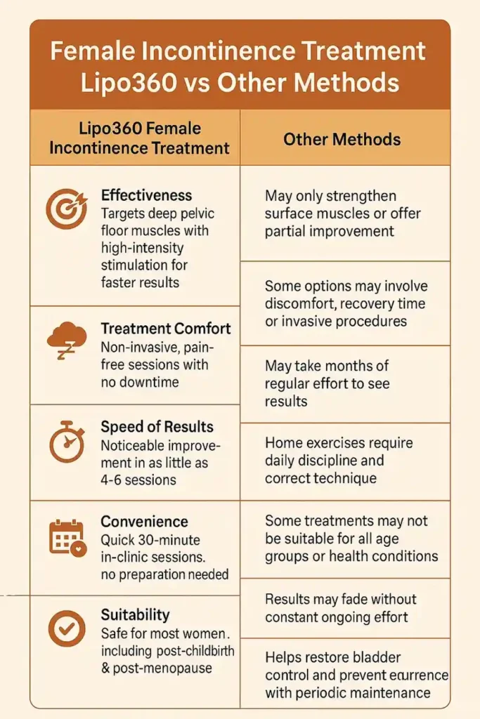 Comprehensive Guide To Female Incontinence Treatment Options 1 Table showing benefits of incontinence treatment Warwick